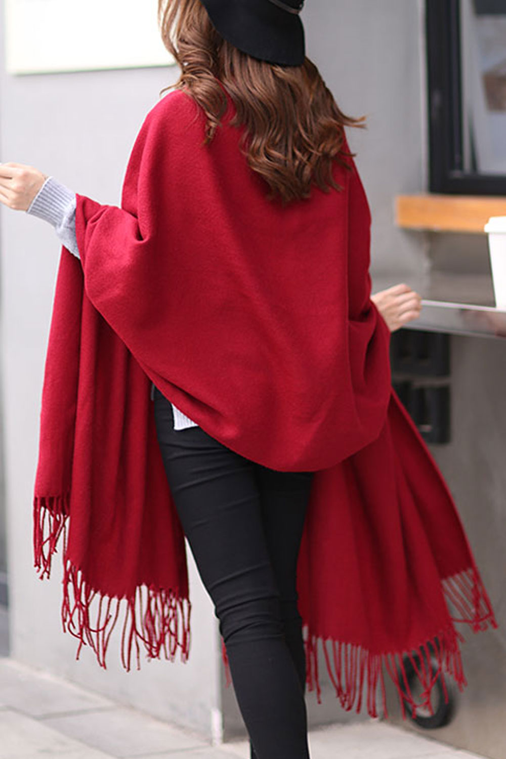 Women Solid Color Tassel Decorated Warm & Thick Shawl