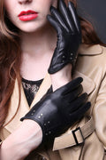 Women Cute Thin Solid Colored Warm Leather Gloves
