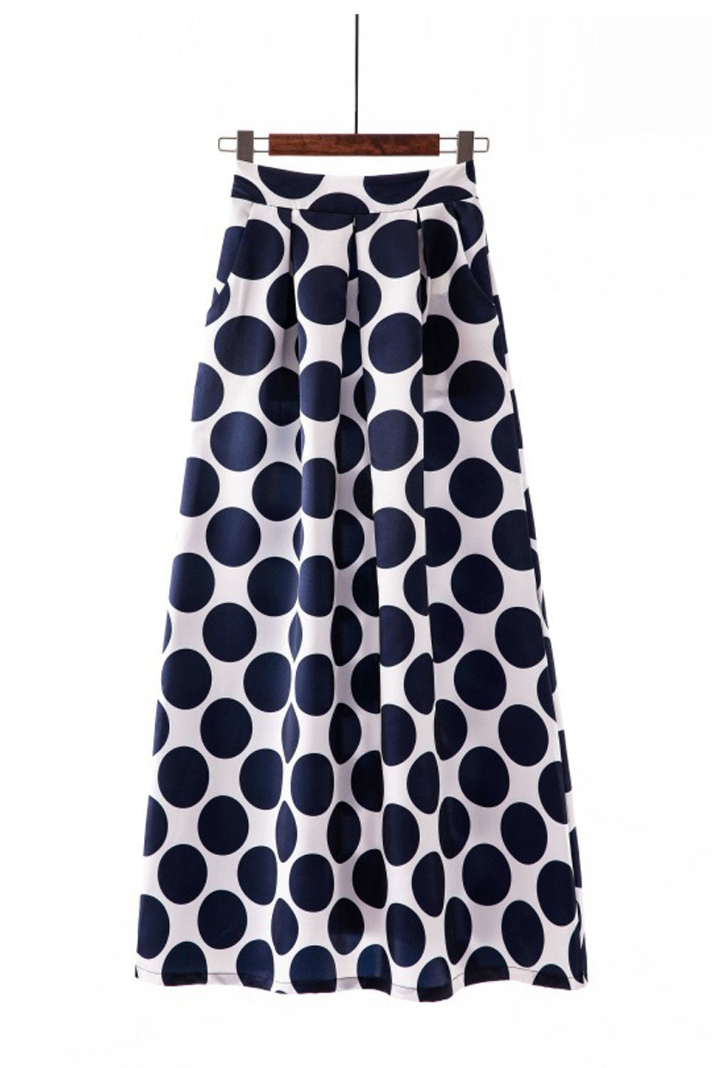 Women Fascinating Polka Dots Patterned Mid Waist Side Pockets Long Paneled Long Skirt