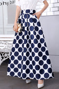 Women Fascinating Polka Dots Patterned Mid Waist Side Pockets Long Paneled Long Skirt