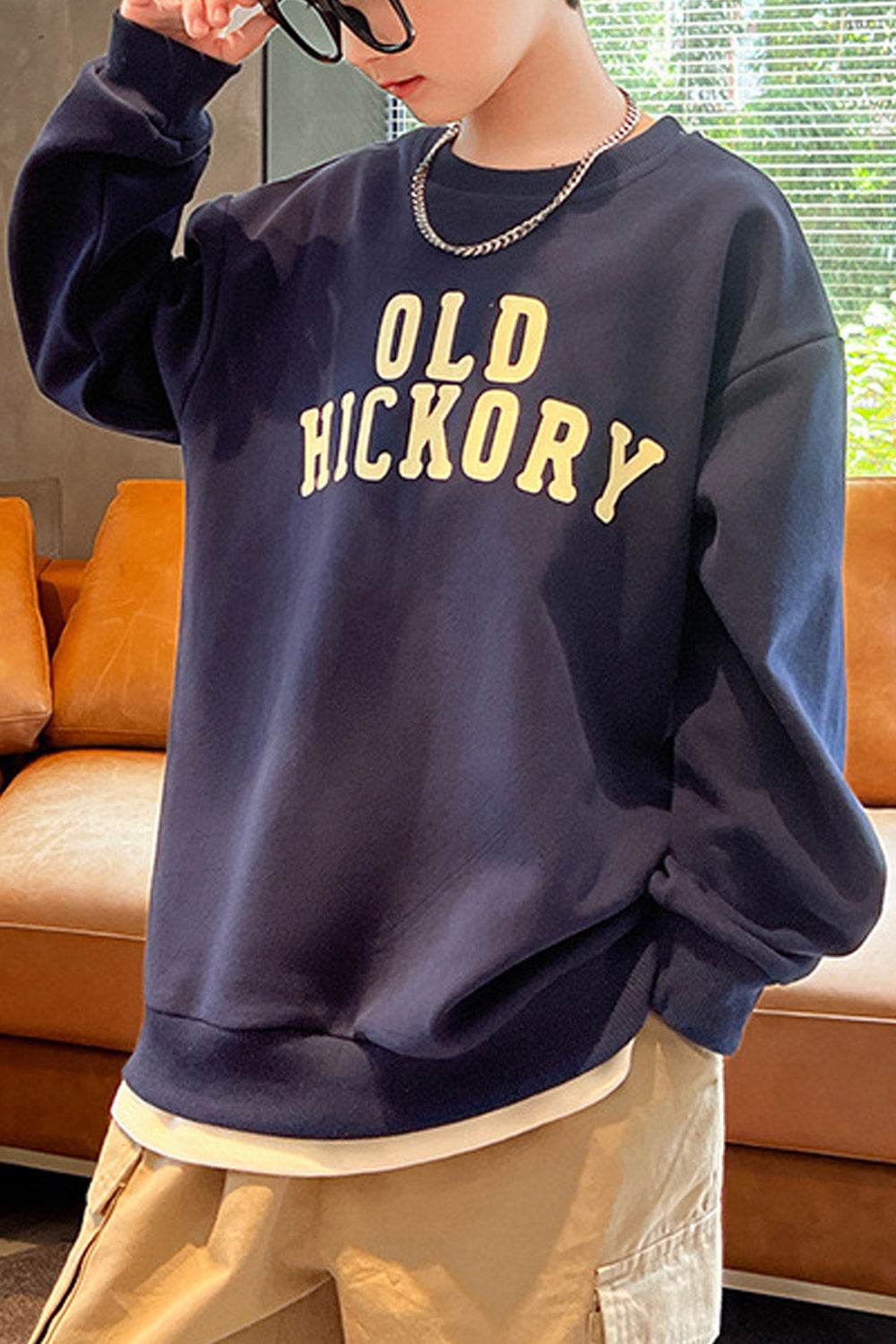 Kid Boys Message Printed Long Sleeves Round Neck Sweatshirt