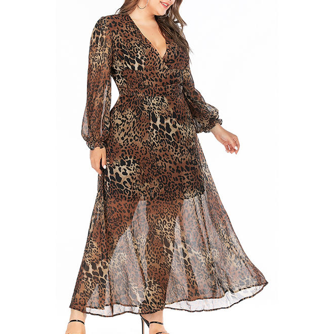 Women Elegant Chiffon V-Neck Full Sleeve Dress