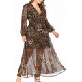 Women Elegant Chiffon V-Neck Full Sleeve Dress