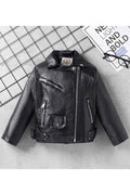 kid Girl Radiant Lapal Collar Neck Waist Blet Welt & Flapped Closure Pocket Winter Leather Jacket.