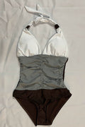 Women Stimulating Hang Neck Stitching Chest Sleeveless Thin Fitted Swimwear
