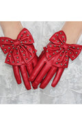 Women Fashion Bow Tie Thick Warm Leather Gloves