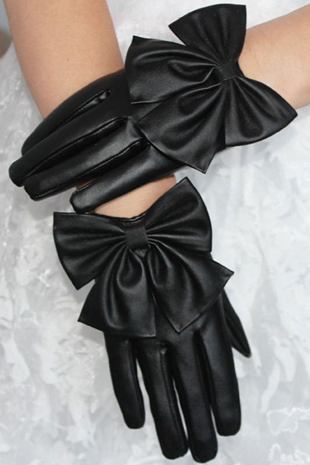 Women Fashion Bow Tie Thick Warm Leather Gloves