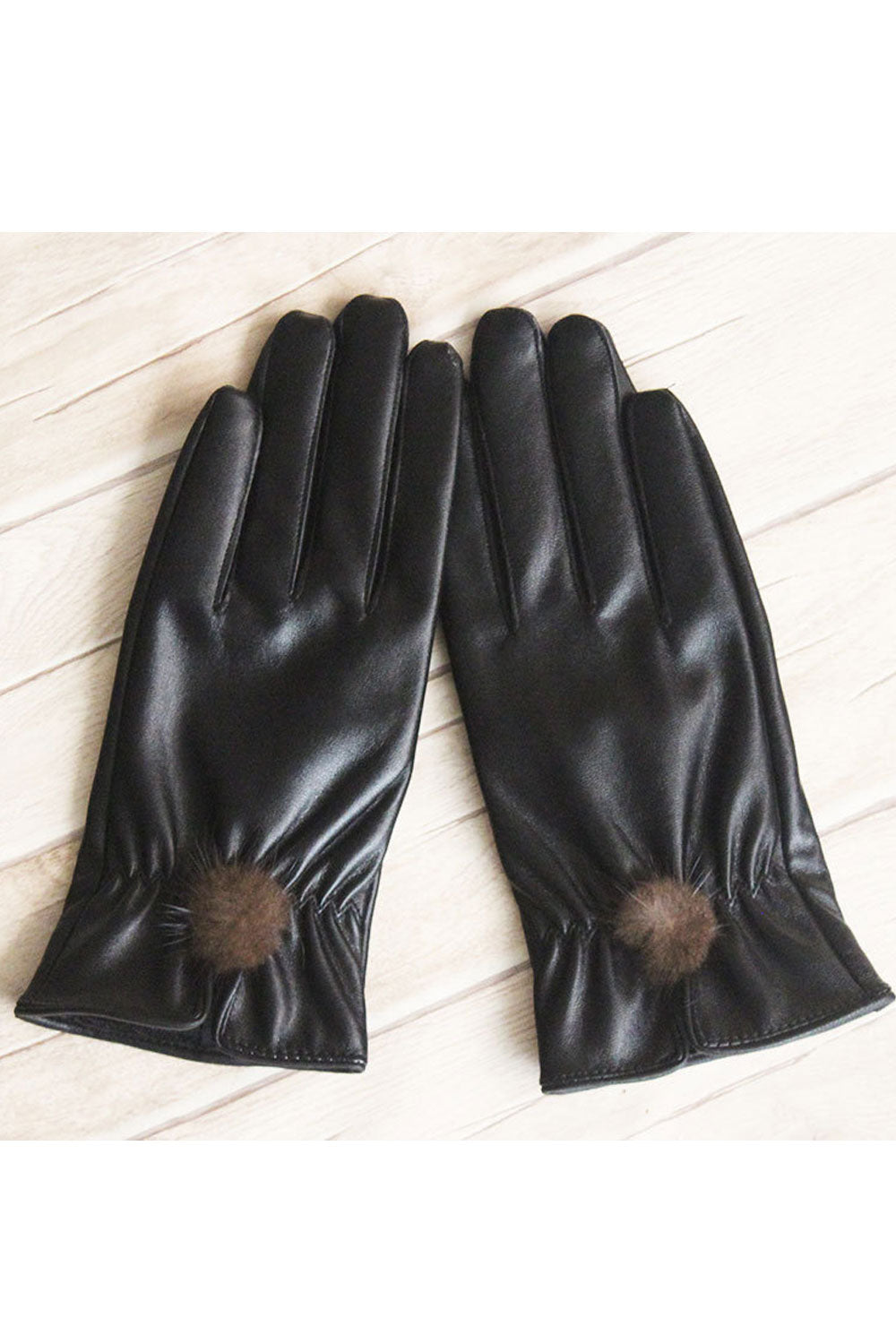 Women Classy Solid Colored Thick Warm Leather Gloves