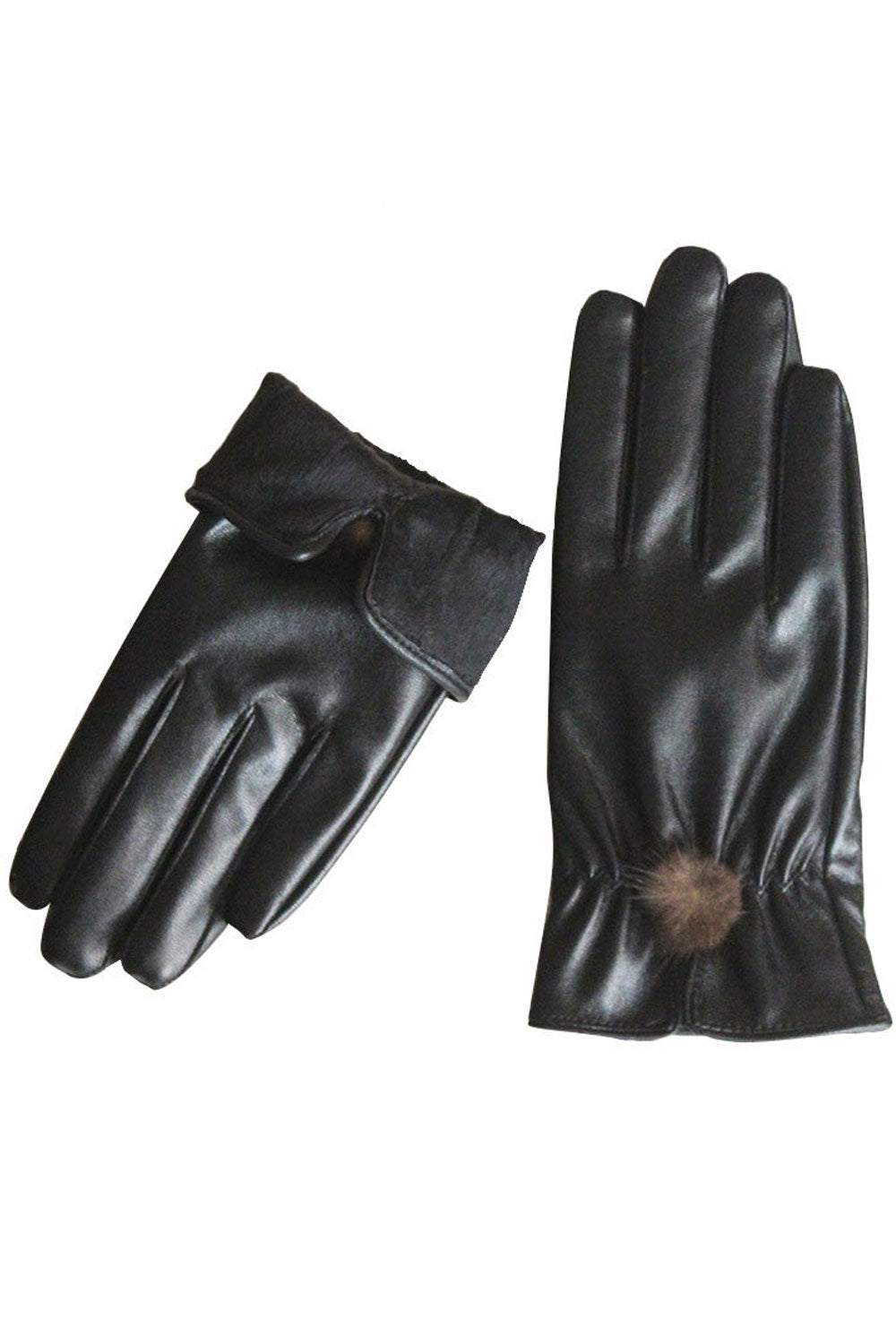 Women Classy Solid Colored Thick Warm Leather Gloves