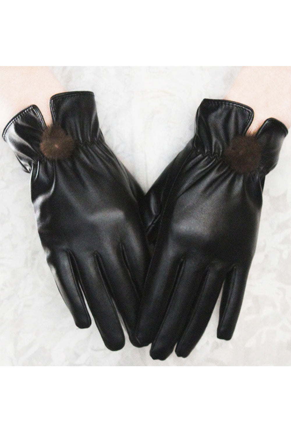 Women Classy Solid Colored Thick Warm Leather Gloves