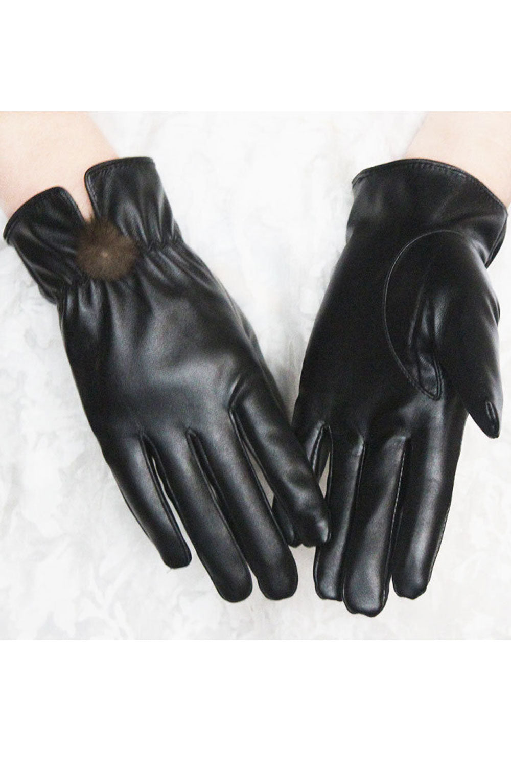 Women Classy Solid Colored Thick Warm Leather Gloves