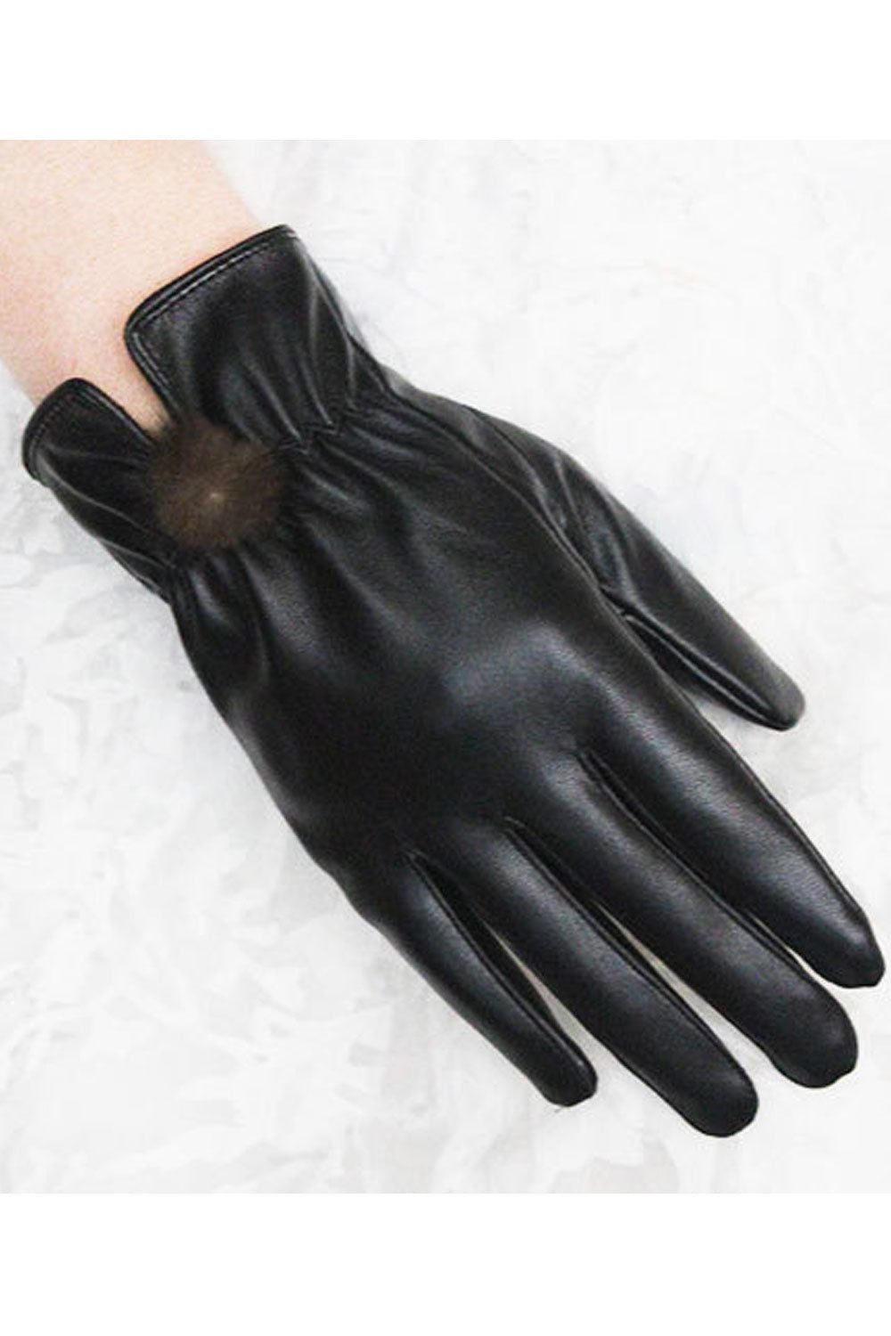 Women Classy Solid Colored Thick Warm Leather Gloves