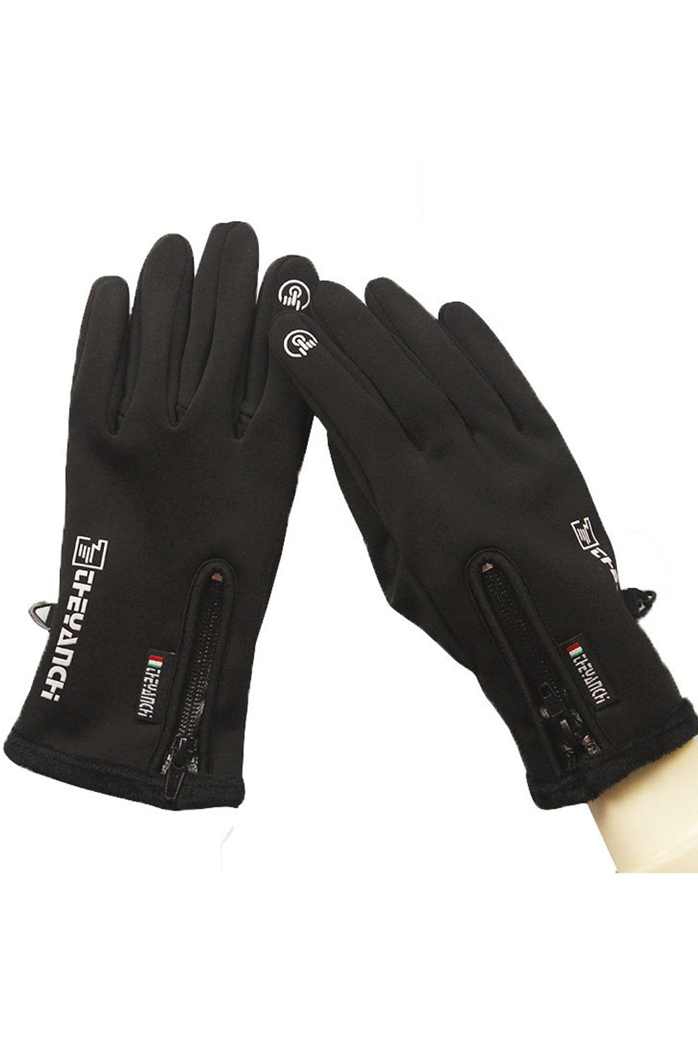 Women Windprood Zipper Warm & Thick Leather Gloves