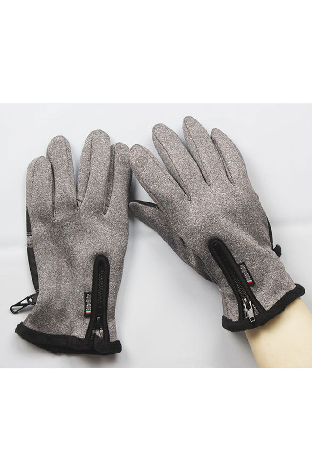 Women Windprood Zipper Warm & Thick Leather Gloves