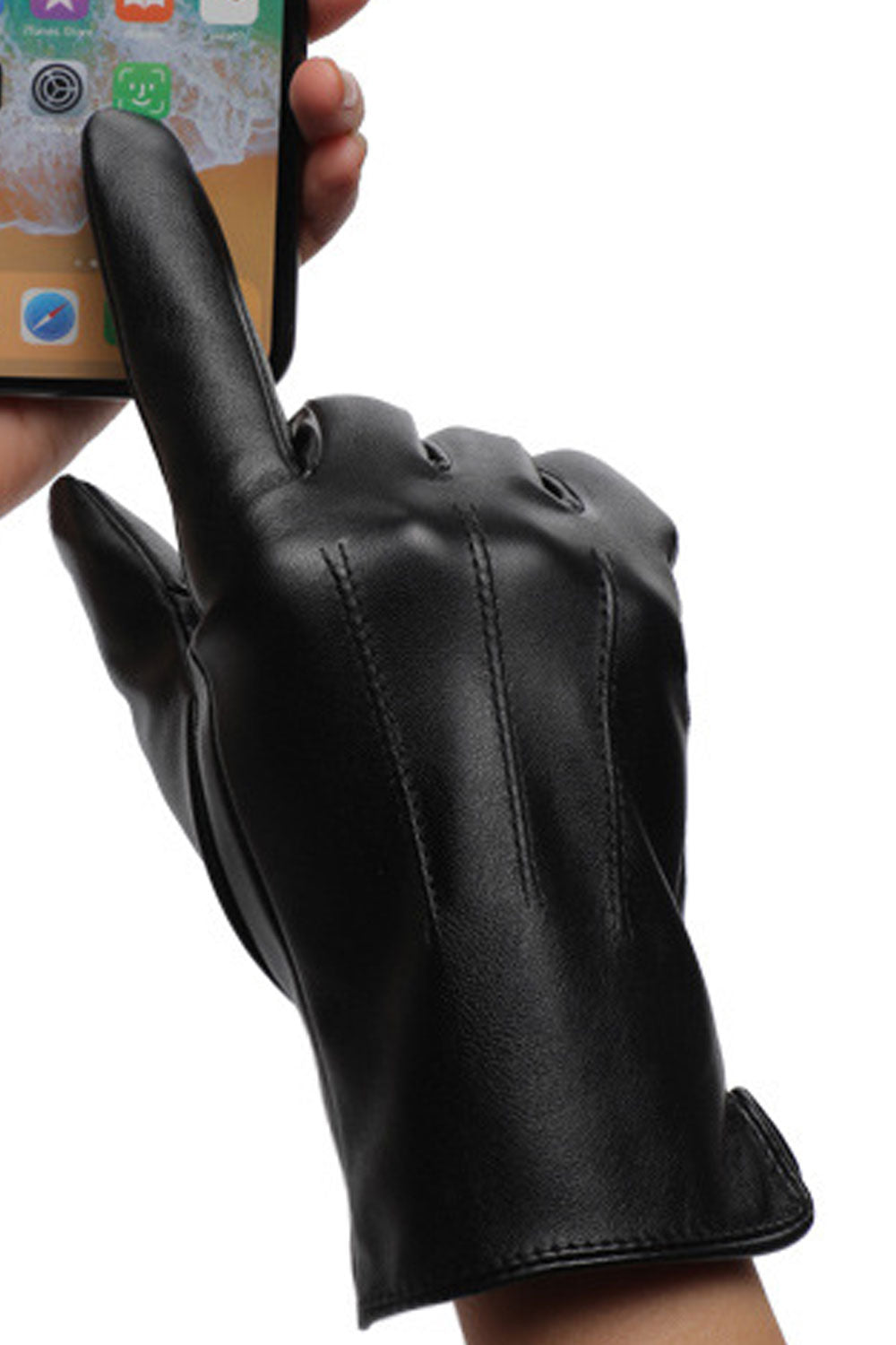 Women Classy Warm Thick Solid Colored Casual Leather Gloves