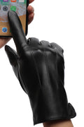 Women Classy Warm Thick Solid Colored Casual Leather Gloves