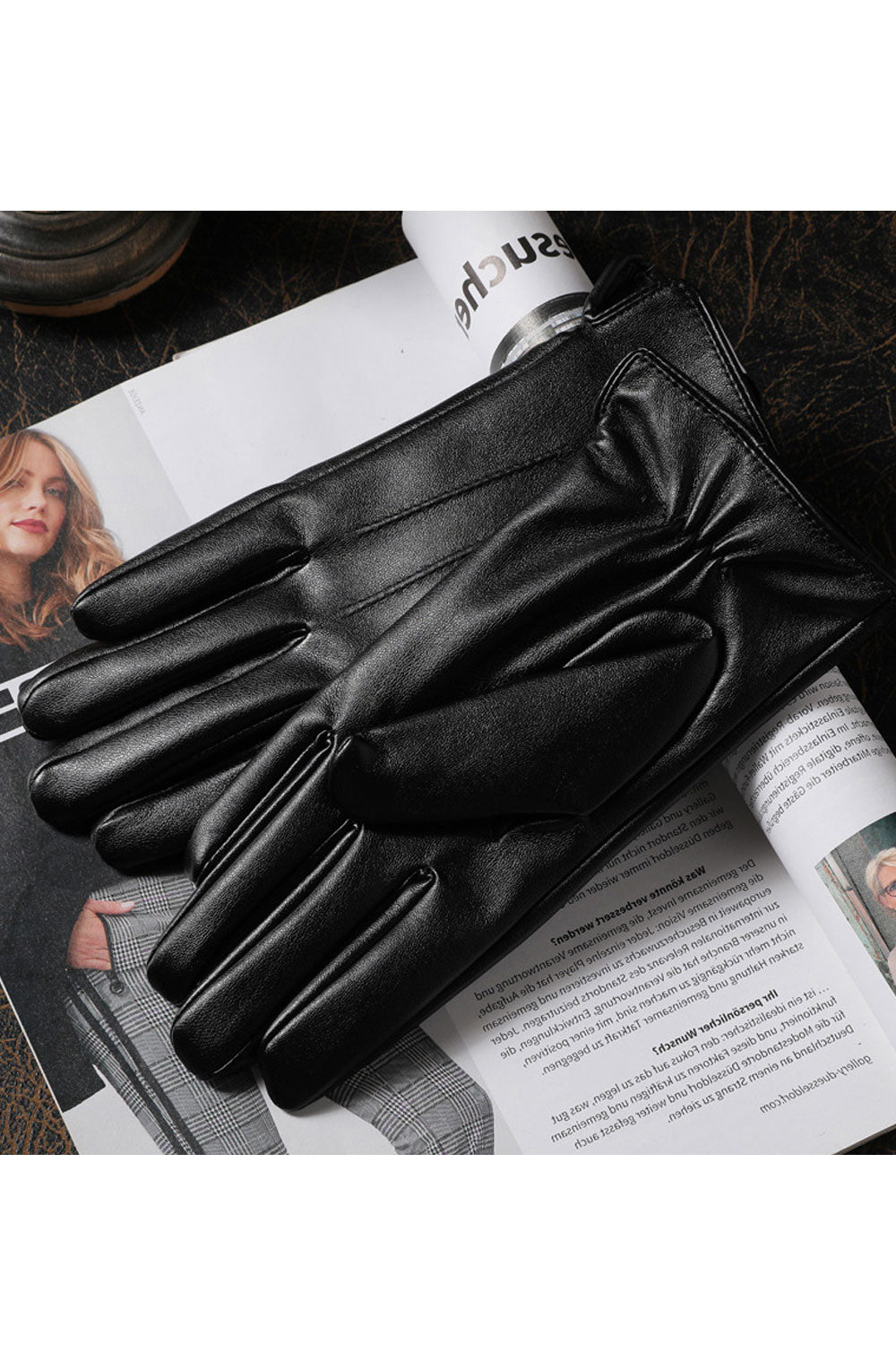 Women Classy Warm Thick Solid Colored Casual Leather Gloves