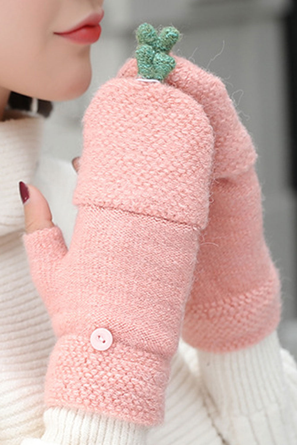 Women Classy Half Fingeer Cute Thick & Warm Winter Gloves