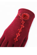 Women Lovely Flower Lace Decorated Winter Gloves