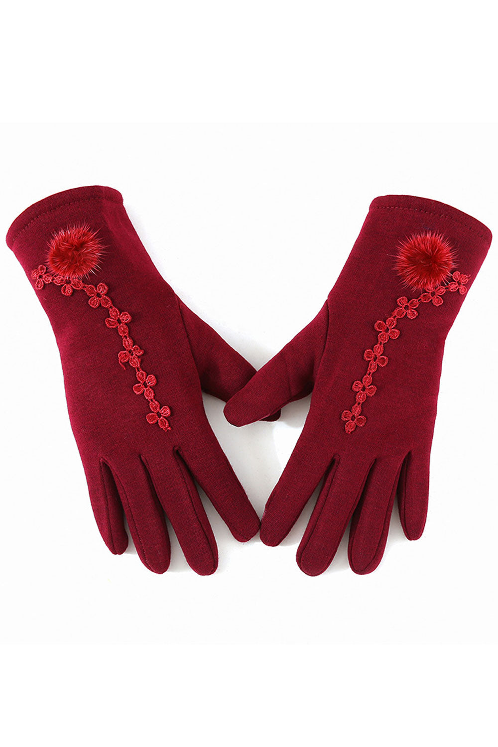 Women Lovely Flower Lace Decorated Winter Gloves