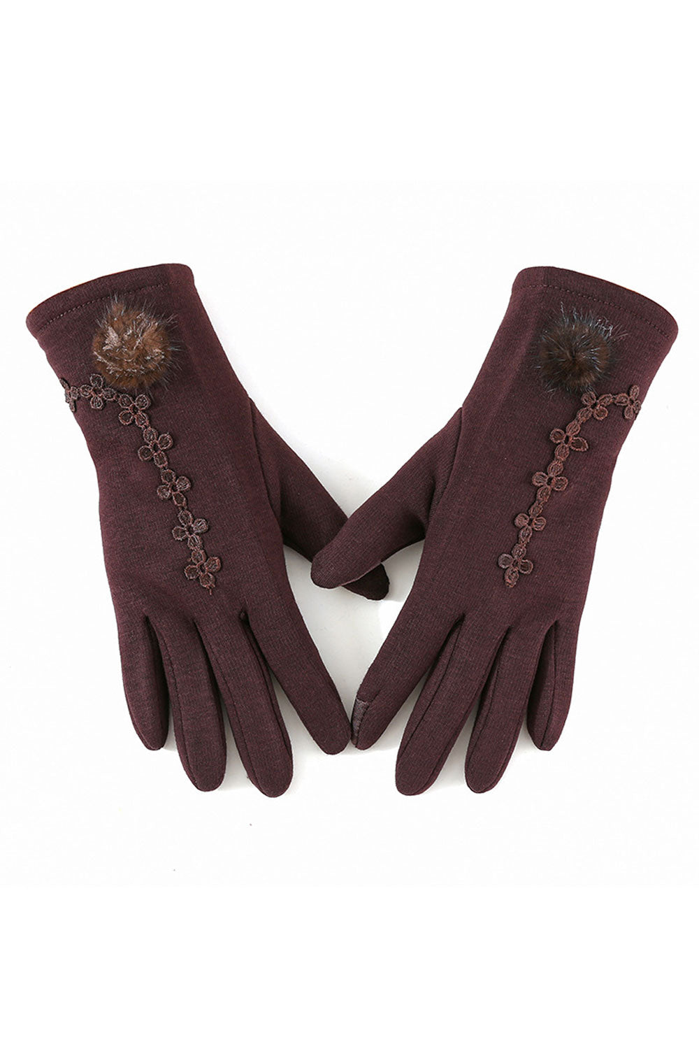 Women Lovely Flower Lace Decorated Winter Gloves