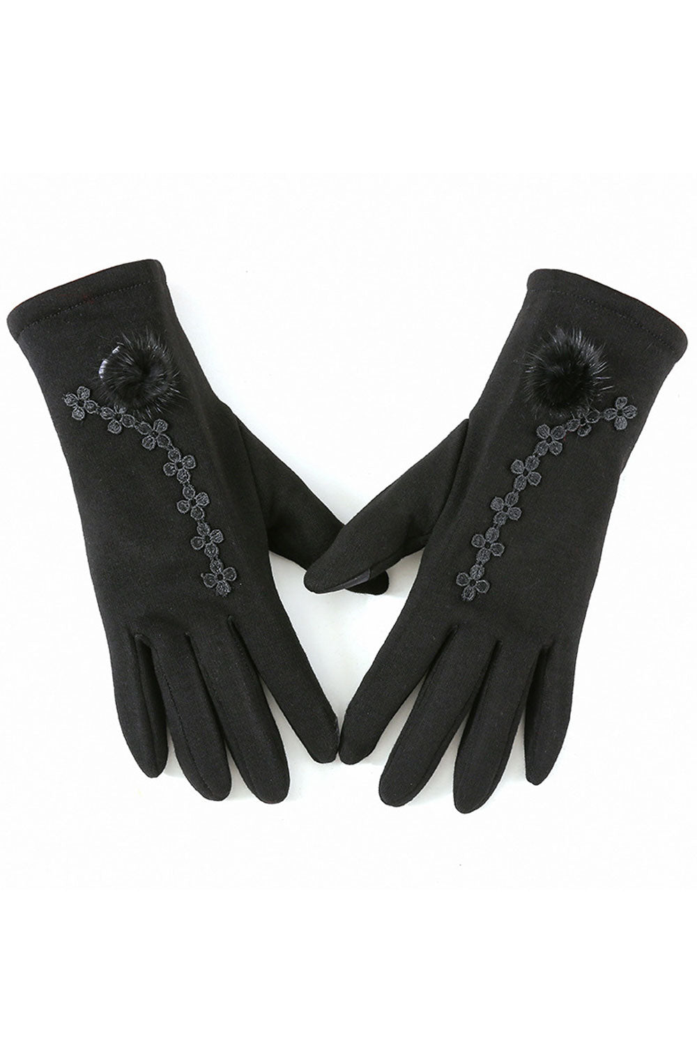 Women Lovely Flower Lace Decorated Winter Gloves