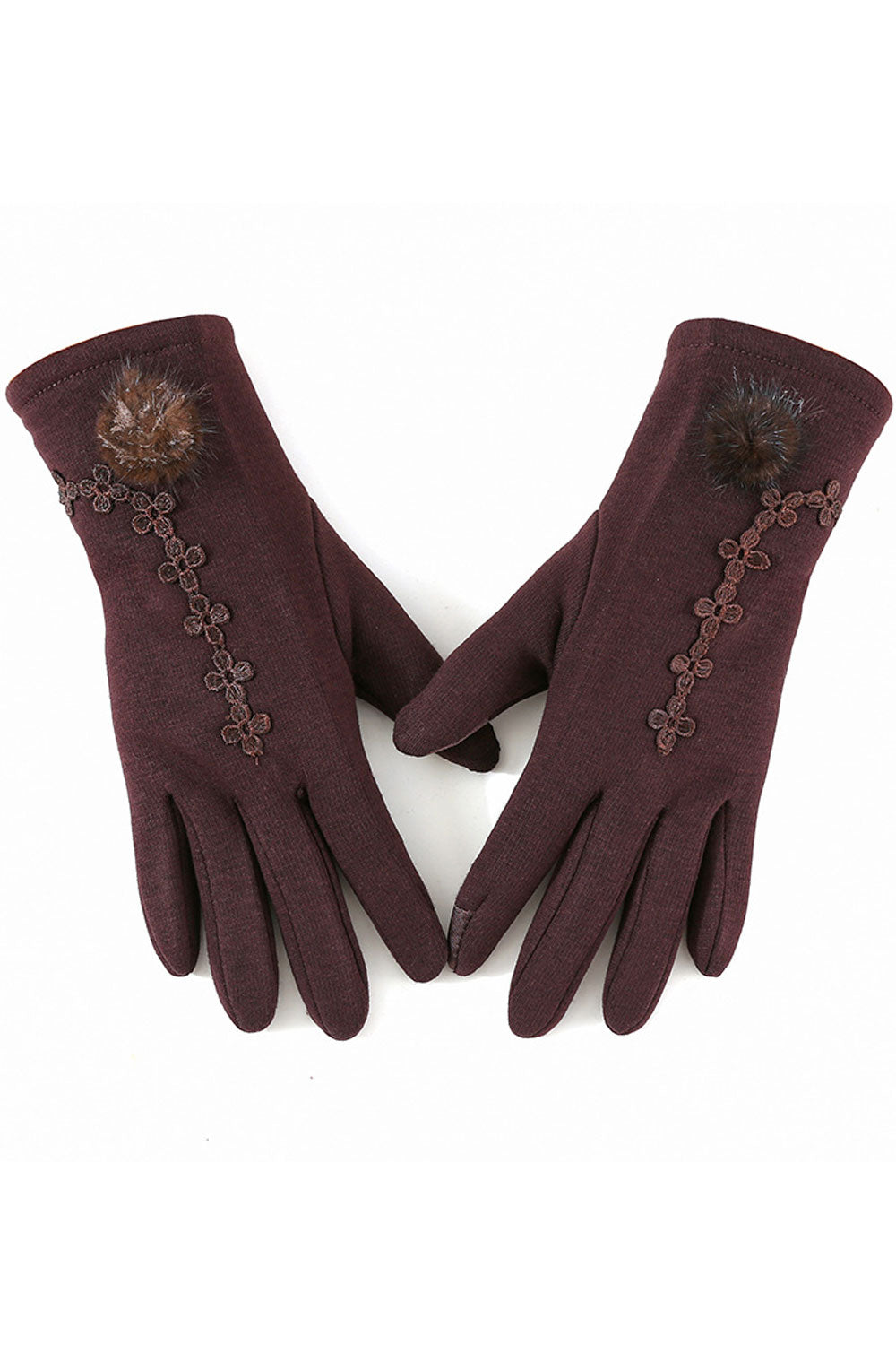 Women Lovely Flower Lace Decorated Winter Gloves