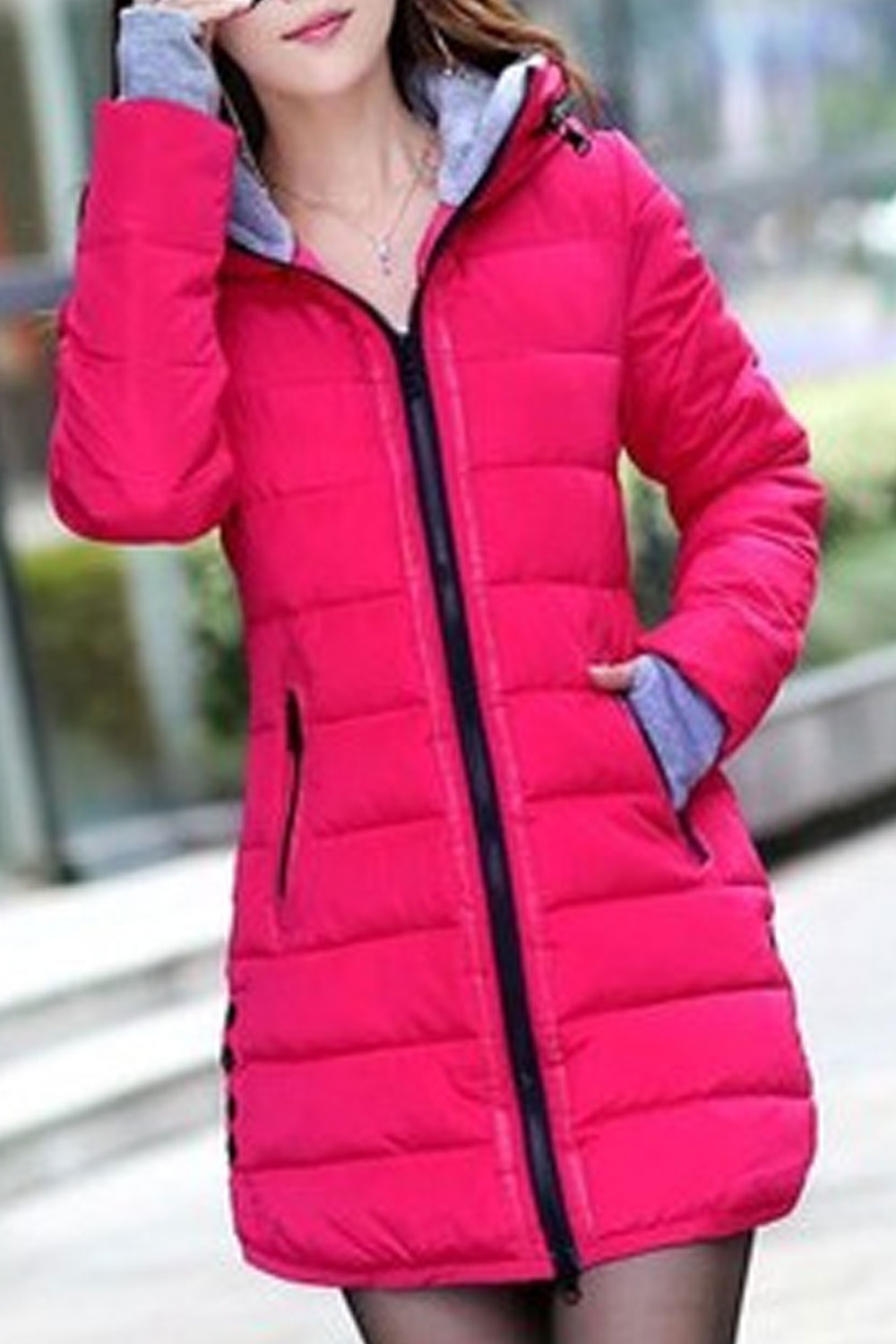 Women Fashion Winter Zip Up Cotton Padded Jacket