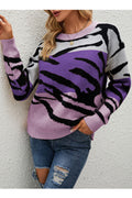 Women Fashionic Long Sleeve Tiger Printed Round Neck Awesome Knitted Winter Sweater