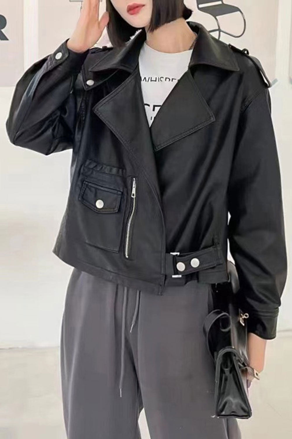 Women Super Stylish Lapel Collar Neck Buttoned Cuff Zippered & Flap Closure Pocket Waist Buckled Belt Loose Warm Winter Leather