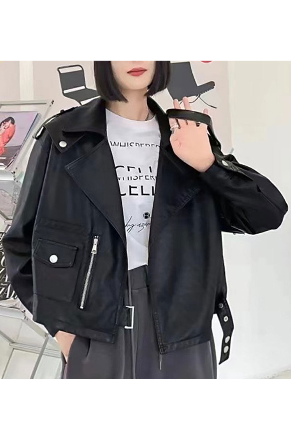 Women Super Stylish Lapel Collar Neck Buttoned Cuff Zippered & Flap Closure Pocket Waist Buckled Belt Loose Warm Winter Leather