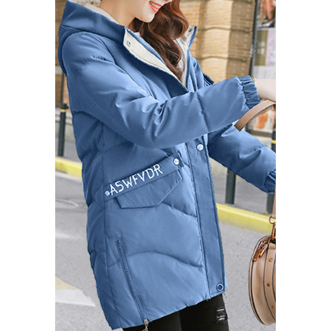 Women Elasticated Hood Long Sleeve Padded Winter Jacket