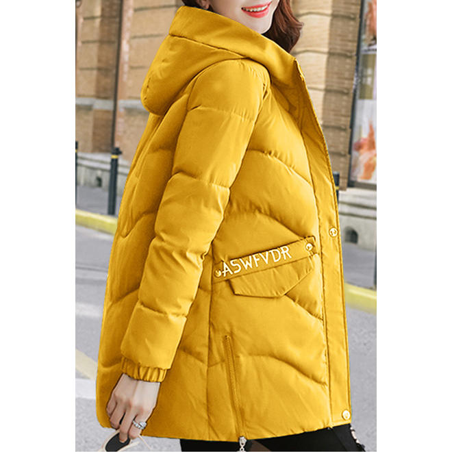 Women Elasticated Hood Long Sleeve Padded Winter Jacket