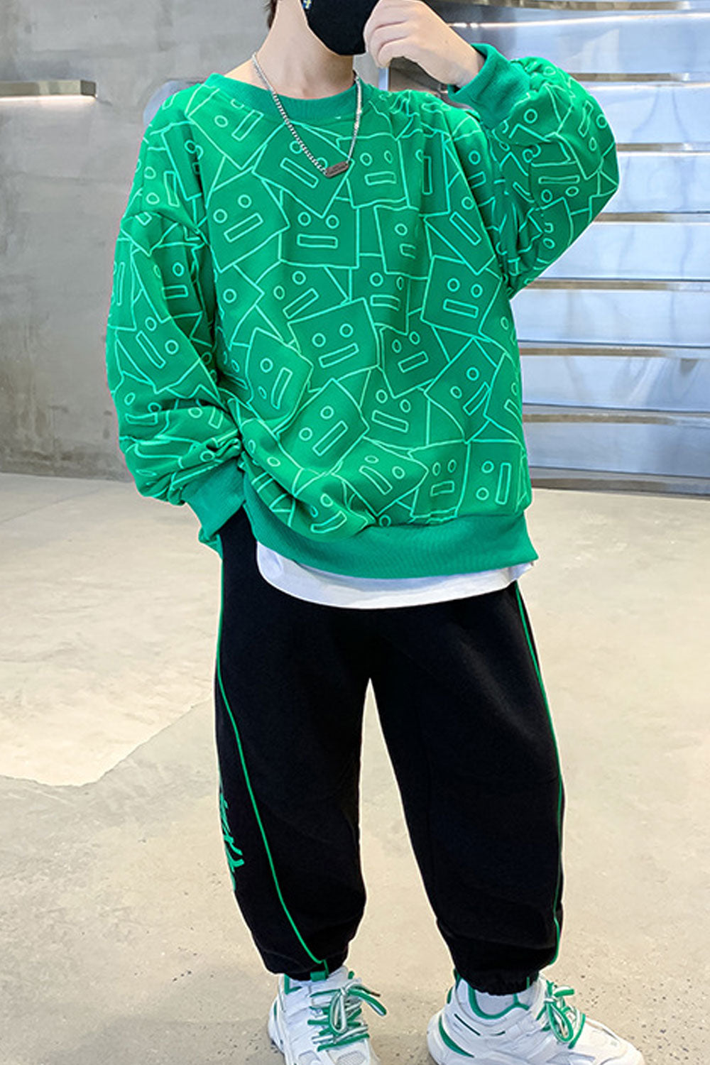 Kid Boys Round Neck Long Sleeves Solid Color Sweatshirt