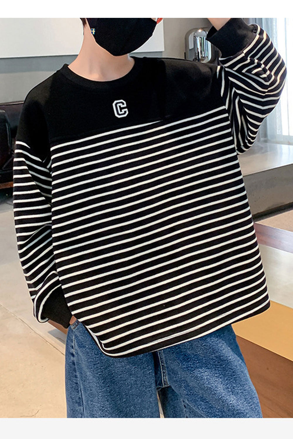 Kid Boys Loose Stripes With Cuts on Sides Casual Sweatshirt