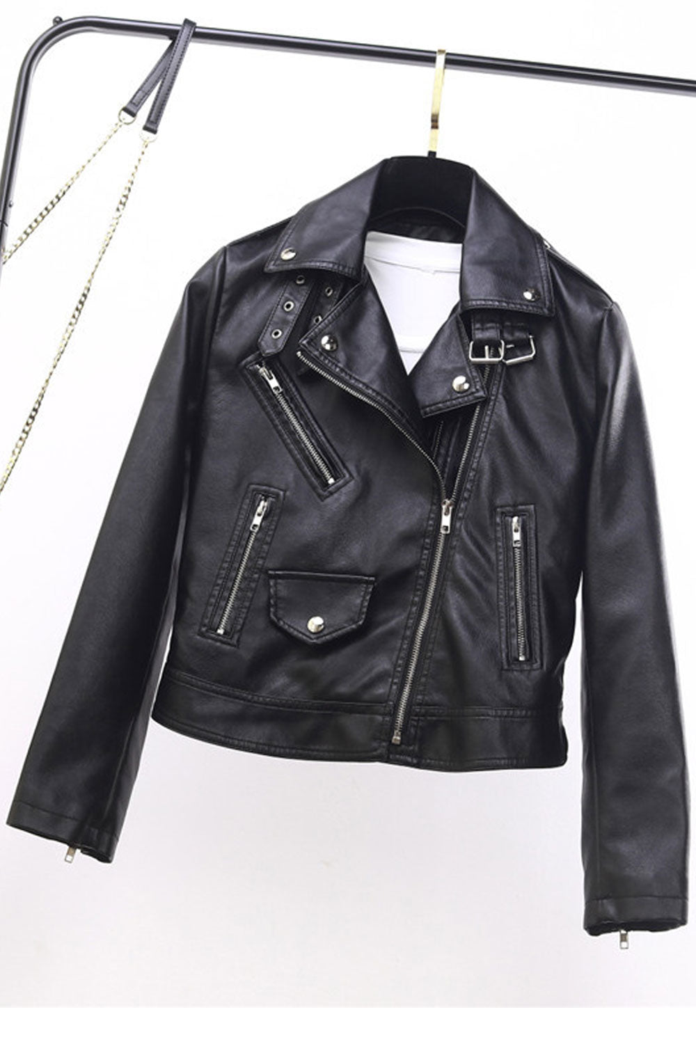 Women Latest Style Lapel Collar Neck Zippered Cuff & Moveable Front Fastener Fashioned Warm Winter Leather Jacket