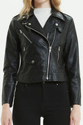 Women Latest Style Lapel Collar Neck Zippered Cuff & Moveable Front Fastener Fashioned Warm Winter Leather Jacket