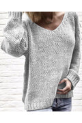 Women Long Sleeve V Neck Solid Color Sweater