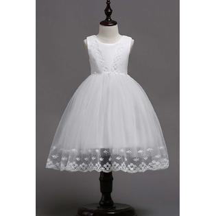 Kids Baby Girls Pretty Solid Colored Sequins Decorated Easy Round Neck Long Length Beautiful Wedding Dress