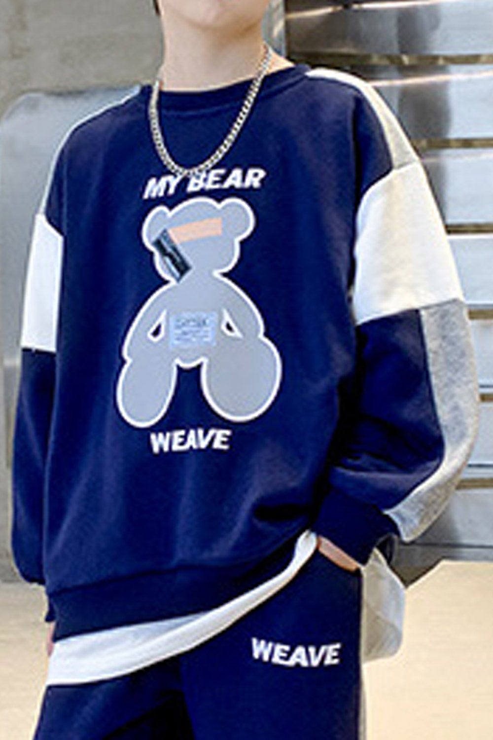 Kid Boys Big Bear Print Loose Casual Round Neck Sweatshirt