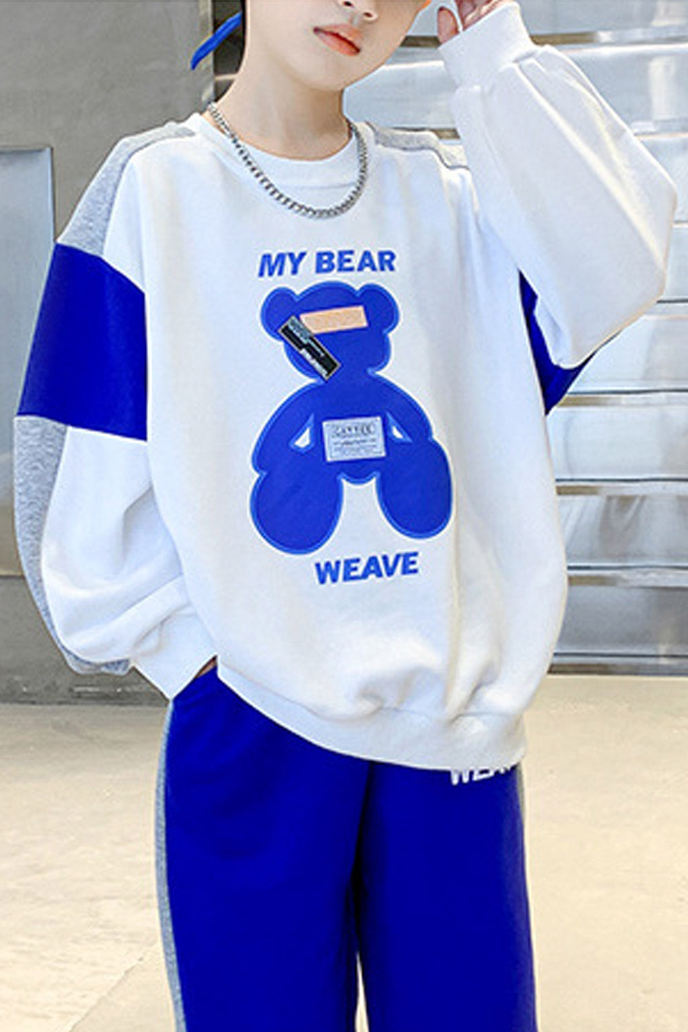 Kid Boys Big Bear Print Loose Casual Round Neck Sweatshirt