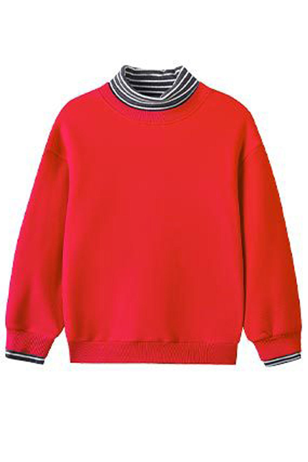 Kid Boys High Neck Stripes Solid Color Sweatshirt