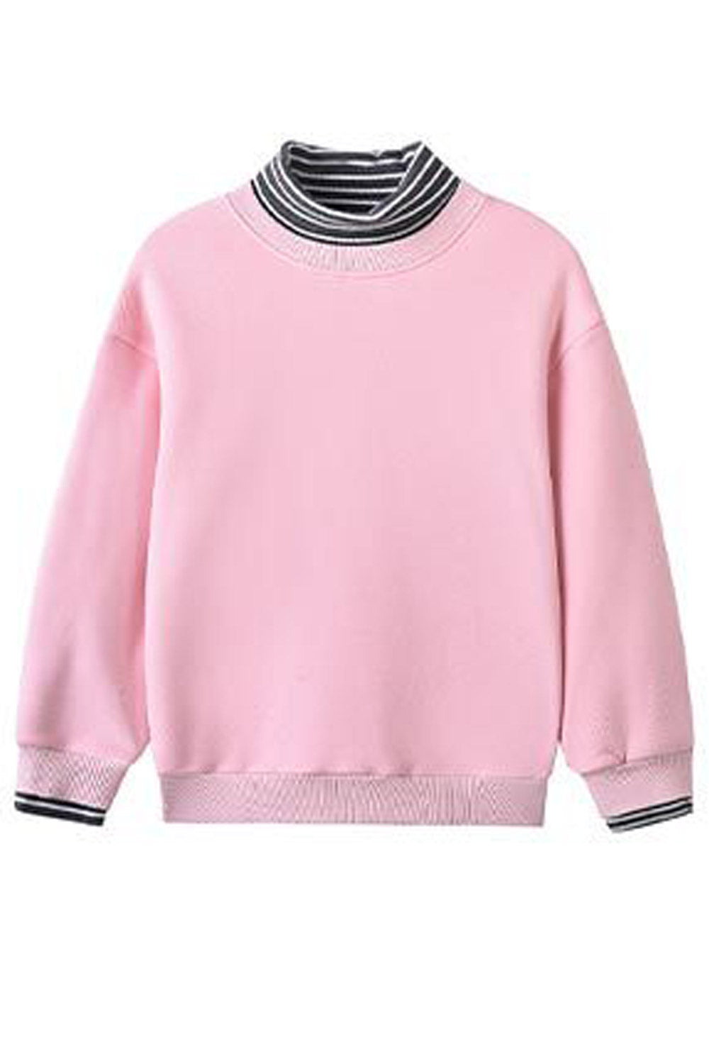 Kid Boys High Neck Stripes Solid Color Sweatshirt