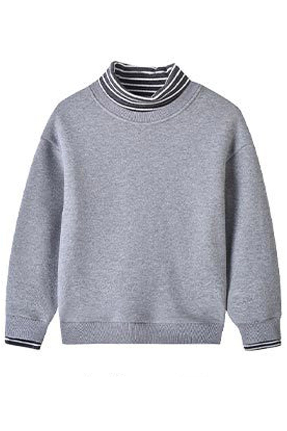 Kid Boys High Neck Stripes Solid Color Sweatshirt