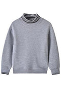 Kid Boys High Neck Stripes Solid Color Sweatshirt
