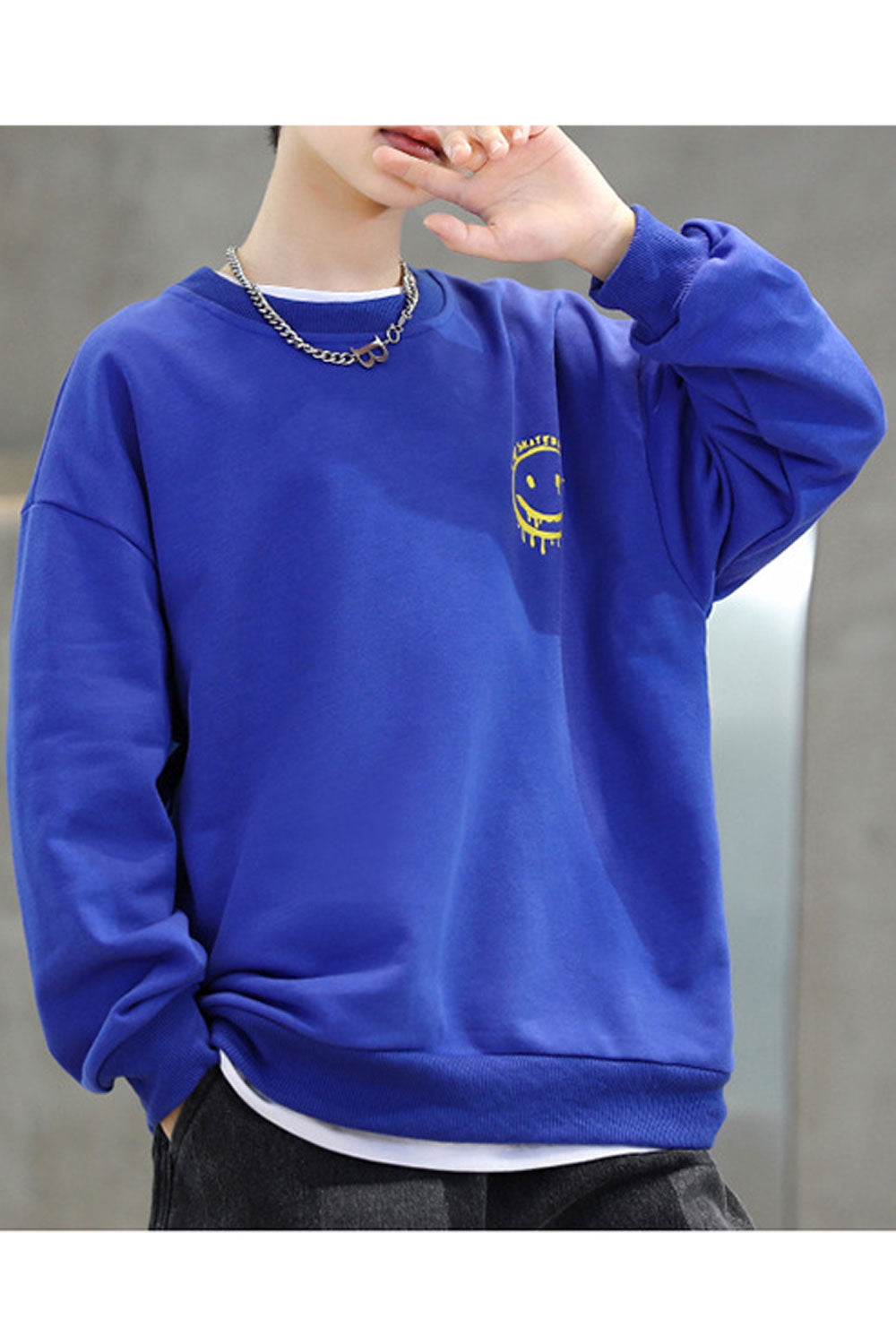 Kid Boys Smiley Printed Long Sleeves Round Neck Sweatshirt