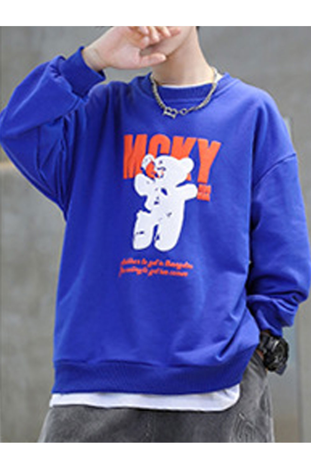 Kid Boys Micky Printed Solid Color Round Neck Sweatshirt
