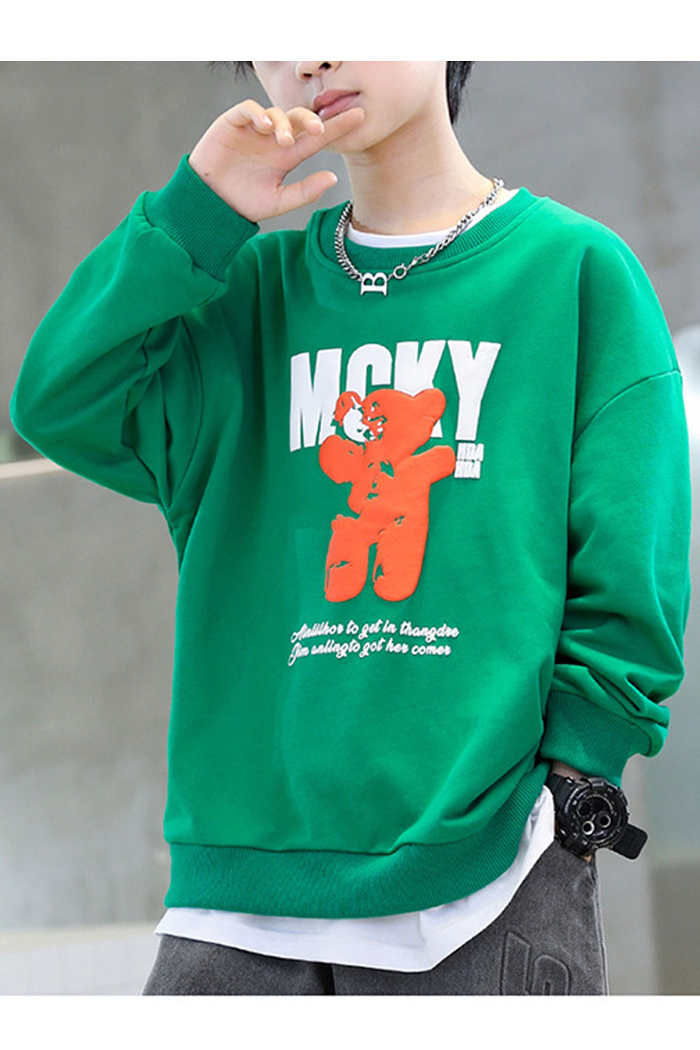 Kid Boys Micky Printed Solid Color Round Neck Sweatshirt