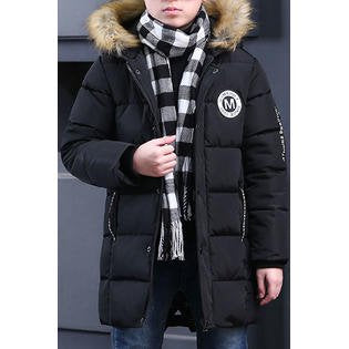 Kids Boys Tremendous Letter Pattern Hooded Neck Thick Long Sleeve Pockets Styled Zipper Closure Warm Padded Jacket
