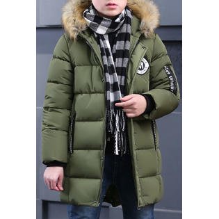 Kids Boys Tremendous Letter Pattern Hooded Neck Thick Long Sleeve Pockets Styled Zipper Closure Warm Padded Jacket